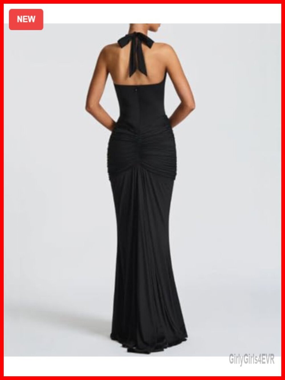 Deep V-Neck Sleeveless Halter Ruched Bodycon Maxi Dress - Picture 3 of 6